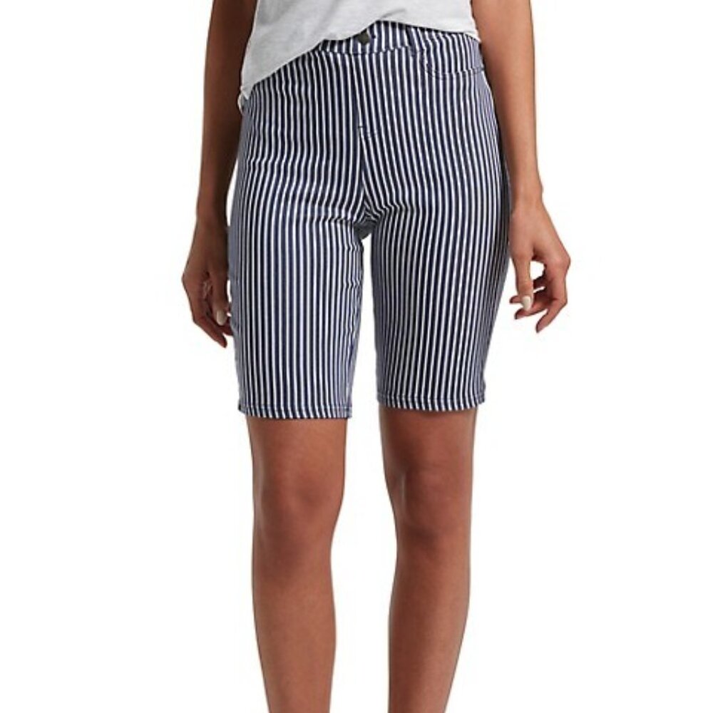 HUE Striped High-Waist Bermuda Shorts